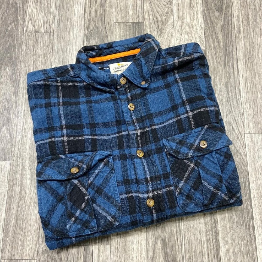 FIELD STREAM Button Down Blue/Black Plaid Flannel Shirt Men's Size Medium